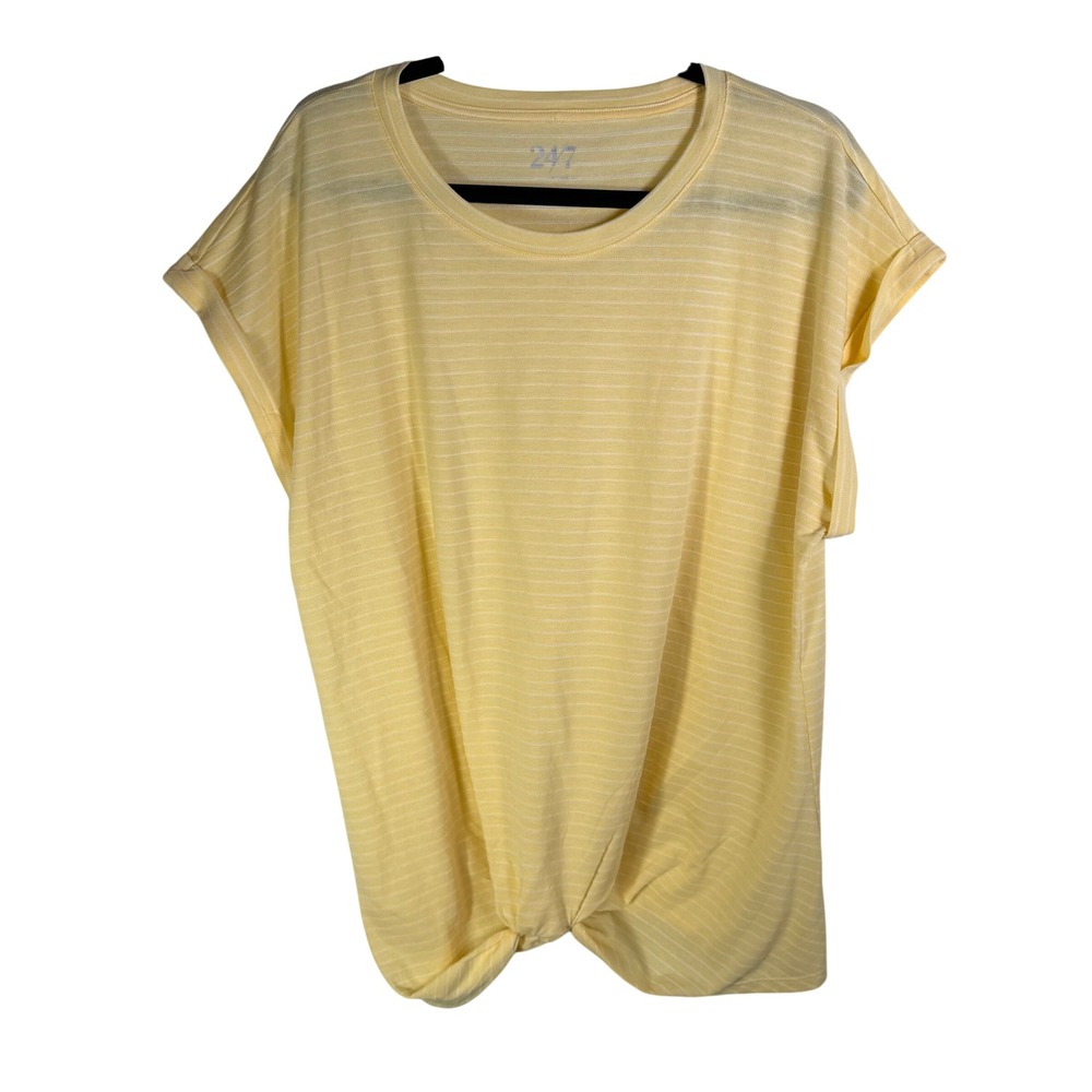 24/7 by Maurices Womens XXL Yellow White Striped Front Knot Short Sleeve Tee